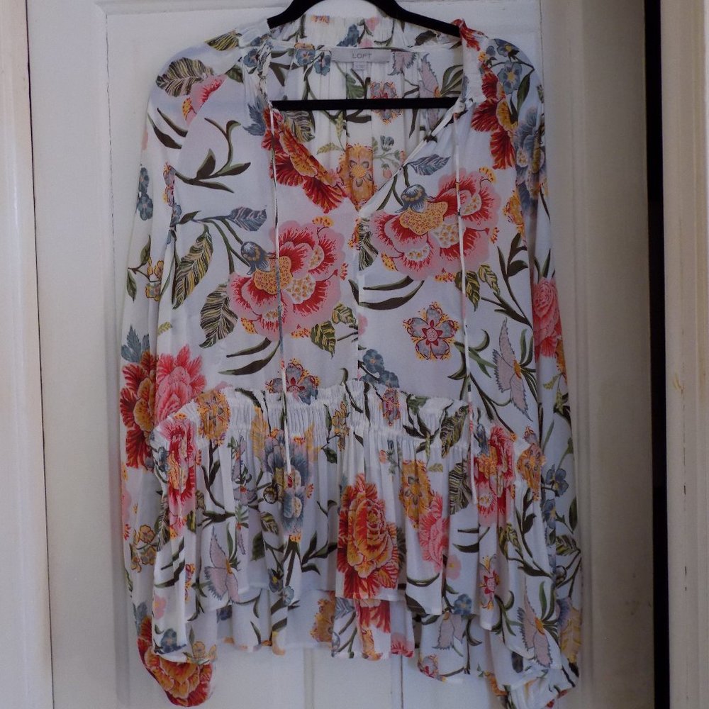 Loft Paisley Lantern Sleeve Boho Top Size XL